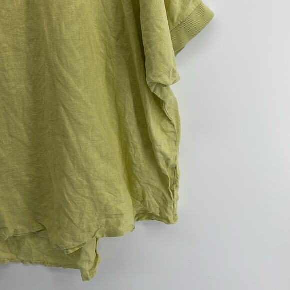 Lisa Bayne linen banded detail asymmetrical hem short sleeve lagenlook top sz XL - Picture 6 of 9